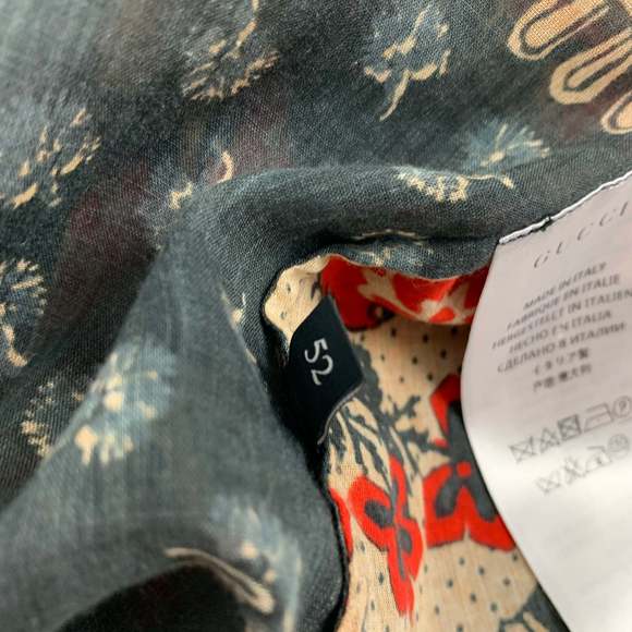 GUCCI Gray Red Khaki Print Cotton Nehru Collar Long Sleeve Shirt - Picture 6 of 8